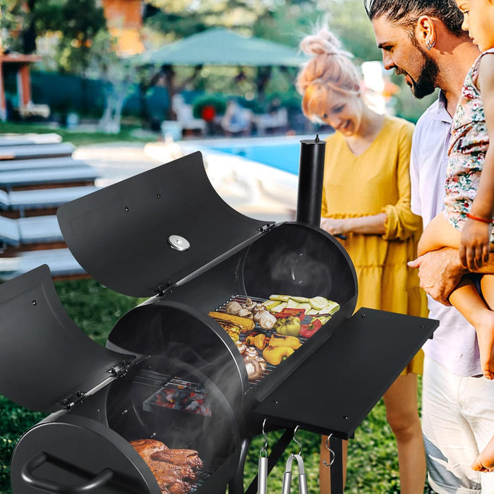 Outdoor Charcoal Grill with Smoker,  14Inch Wide Charcoal Grill with Offset Smoker for Backyard Party Cooking, 438 Sq.In. BBQ Cooking Surface,Black