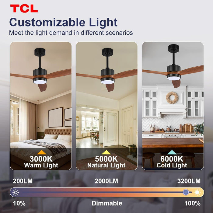52 Inch Walnut Ceiling Fan Silent Wireless Controller