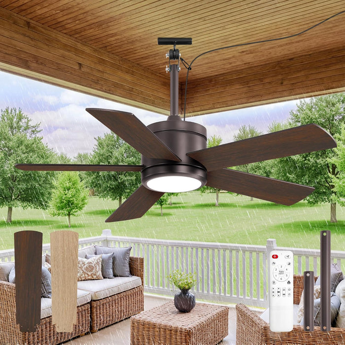 42" Outdoor Ceiling Fan with Light and Remote, IP65 Waterproof, Plug-In Design with 10FT Cord, 6-Speeds, 3CCT, Hook Hanging Fan for Gazebo Patio Porch Garage Canopy(Oil Bronze)