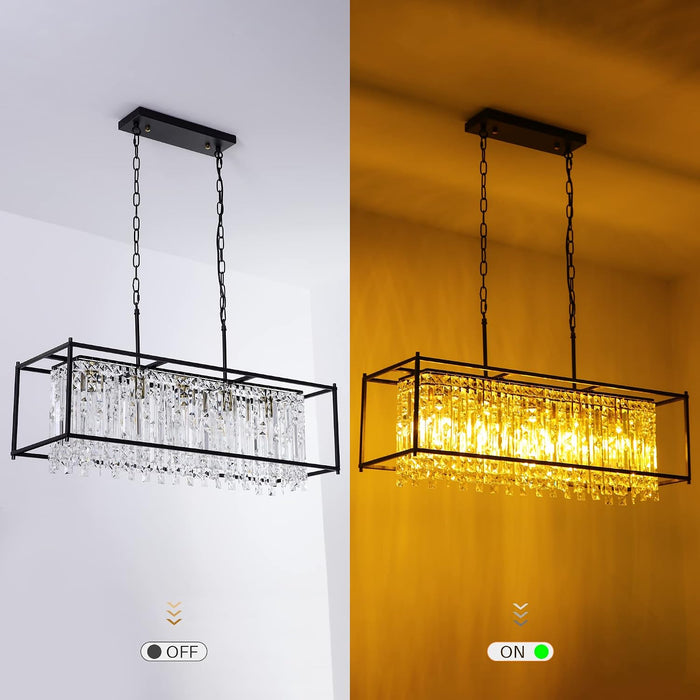 35.4 Inch Black Crystal Pendant Chandelier Dimmable