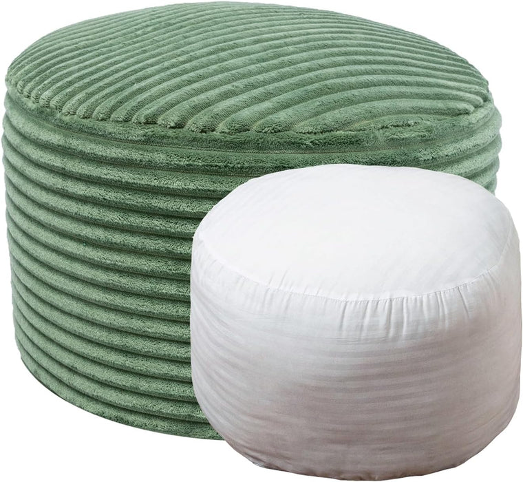 Stuffed Ottoman with High Density Foam Filler Plush Fiber Pouf Stool round Foot Stool Storage Ottoman 20 * 12''Floor Pouf Foot Rest for Living Room (Green)