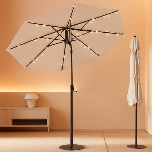 10FT Solar Umbrella 32 LED Lighted Patio Umbrella Table Market Umbrella W/Tilt and Crank, Uv-Resistant Outdoor Umbrella for Pool, Garden, Deck, Beige