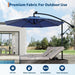 10FT Solar Lights Offset Patio Umbrella with Cross Base, Cantilever Umbrella with Easy Lift & Tilt Adjustment, 8 Ribs Sun Umbrella UV Protection for Backyard, Pool, Garden