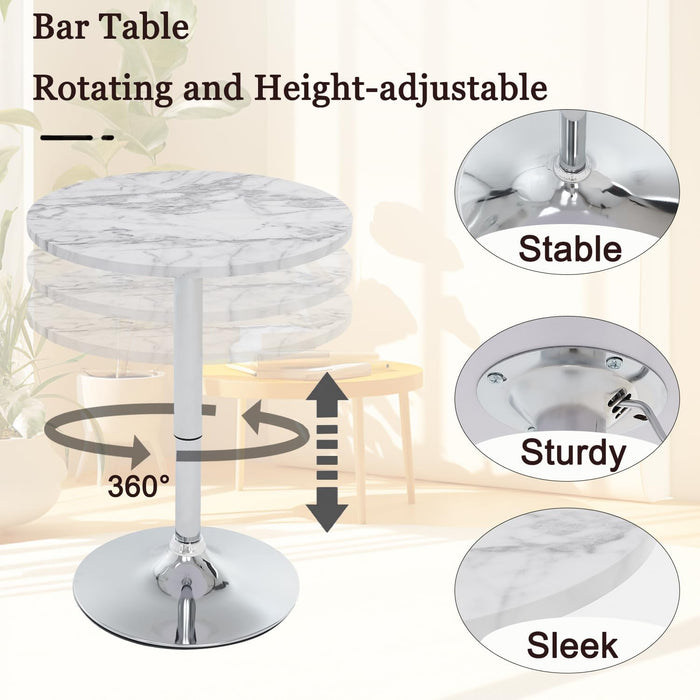 Round Bar Table Height Adjustable with MDF Top, 23.6" Small Breakfast Dining Tables Modern Cocktail Bar Table with 360 Swivel for Suitable, Kitchen, Living Room, Restaurant White