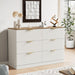 6 Drawer Dresser for Bedroom, 47.2" Wide Modern Chest of Drawers with 6 Large Storage Space with Curved Edge Design, Large Dresser W/Gold Metal Handles for Bedroom,White & Brown
