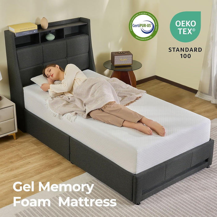 Twin Gel Memory Foam Mattress Fiberglass-Free, Breathable, 6"