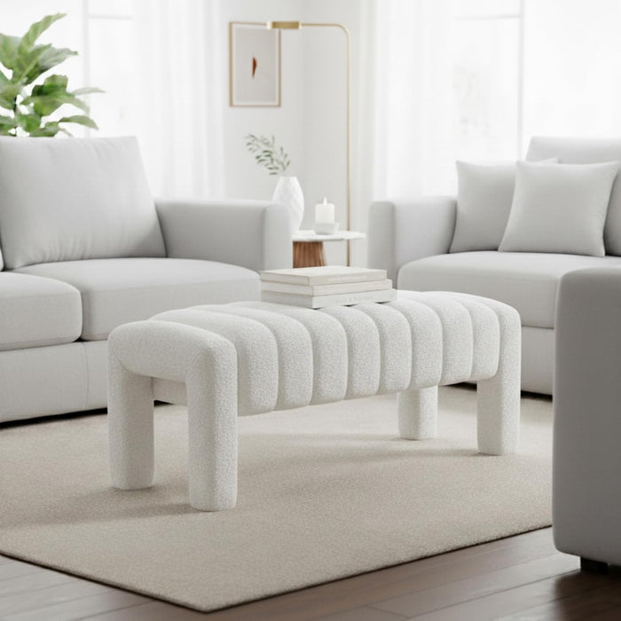 42.5" Upholstered Ottoman Bench,Modern Boucle Entryway Bench with Seating,Upholstered End of Bench,Teddy Fabric Footrest for Bedroom,Living Room