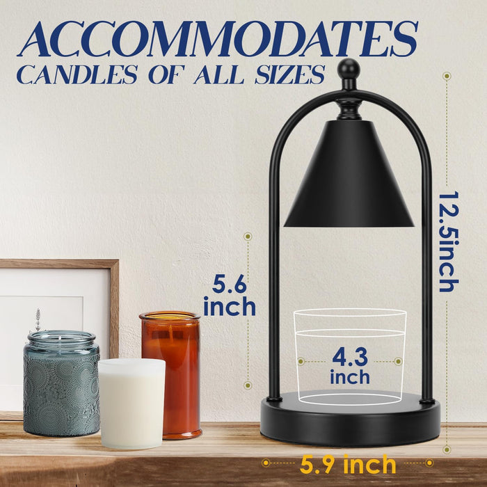 Candle Warmer Lamp with Timer, Electric Black Candle Warming Light for Bedroom, Dimmable Wax Melts Warmer for Home Decor beside Lamp Gifts for Women (2 Bulbs Included)