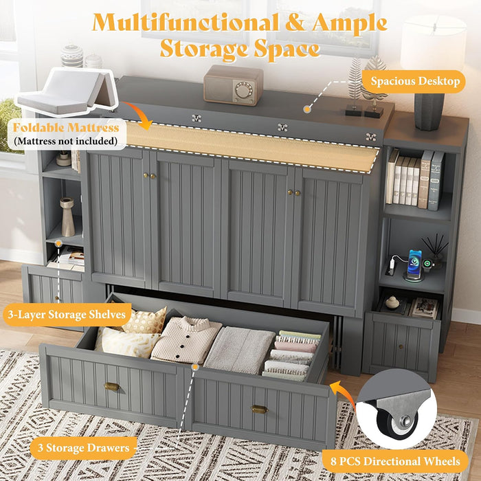 Spacious Murphy Bed With Generous Nightstands Grey