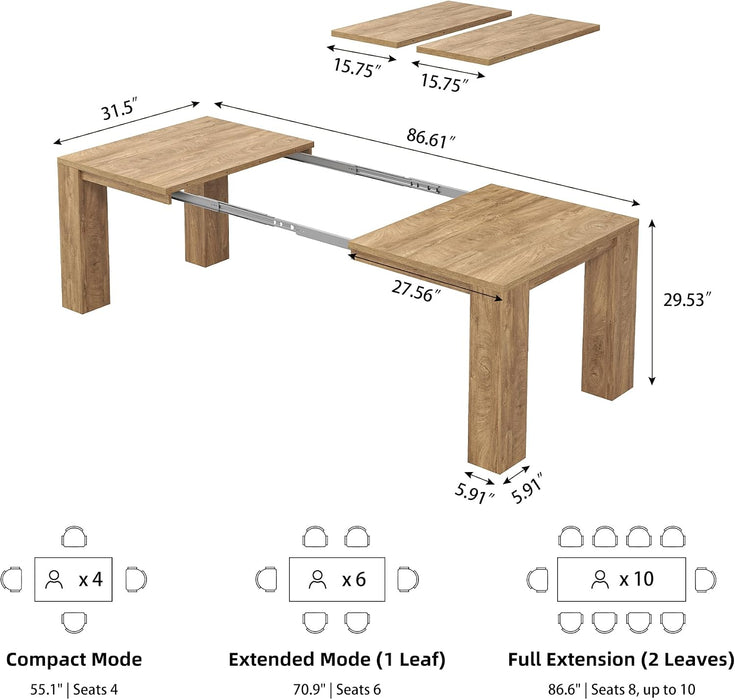 Extendable Dining Tables for 4-10, Modern Farmhouse Kitchen Table