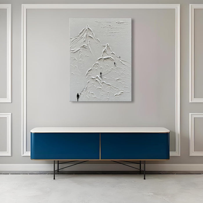 Hand-Painted White Texture Abstract Art Snow Mountain Landscape Painting Modern Minimalist Home Office Wall Decoration 40X28 Inches