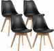 Dining Chairs Set of 4, Modern Upholstered Dining Room Chairs with PU Leather Padded Seat, Armless Kitchen Chairs with Curved Backrest and Solid Wood Legs for Dining Room, Kitchen, Apartment, Black