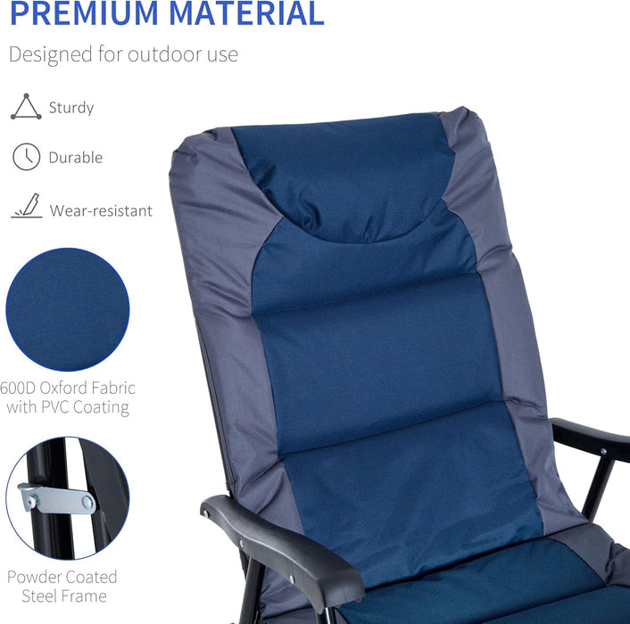 2 Piece Outdoor Patio Furniture Set with 2 Folding Padded Rocking Chairs, Bistro Style for Porch, Camping, Balcony, Navy Blue