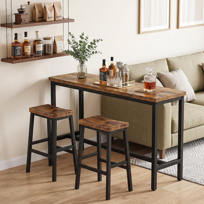 Bar Stools Set of 3, Counter Height Bar Stools, 23.6'' Bar Chairs, Saddle Stools with Footrests, Industrial Barstools for Dining Room, Kitchen, Bar, Rustic Brown and Black BF02MDP301