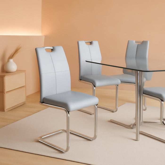 Modern Dining Chairs Set of 4 PU Faux Leather High Back Upholstered Chairs with Silver Metal Legs for Kitchen Dining Room, Gray