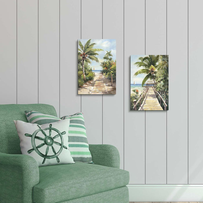 Tropical Beach Canvas Wall Art - 2 Piece Palm Tree Painting Coastal Ocean Scenery Pictures Seaside Prints House Decor Artwork for Bedroom