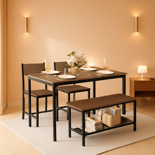 Dining Table Set for 4, Kitchen Table and 2 Chairs for 4 with Bench, 4 Piece Dining Table Set for Small Space, Apartment