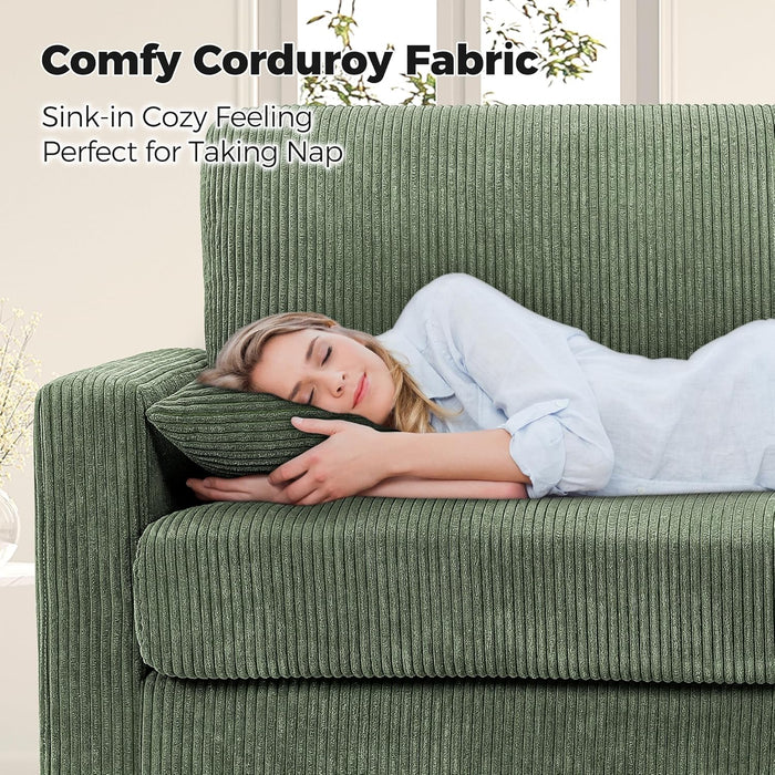 70In Emerald Corduroy Oversized Cushioned ThreeSeater Sofa