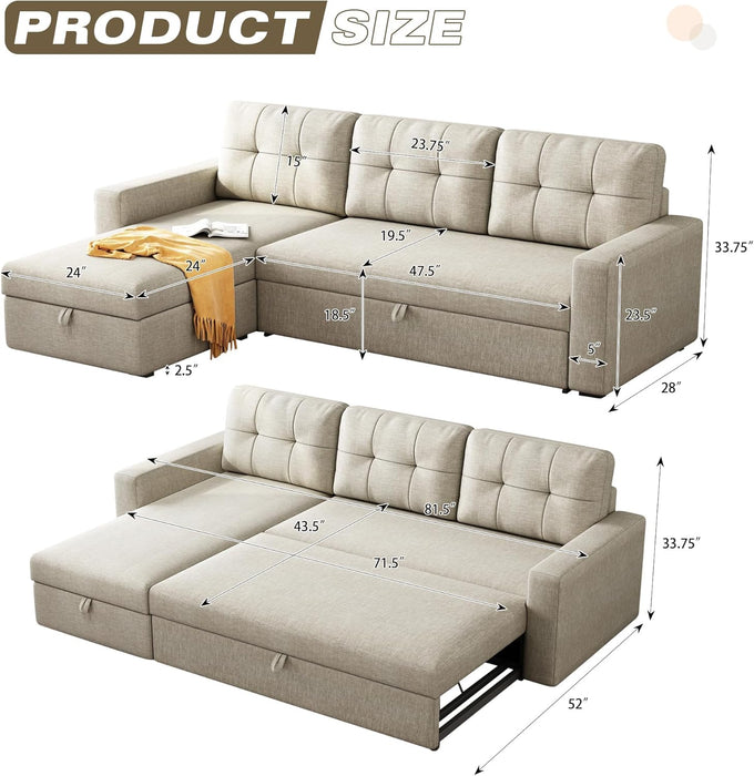 Dark Grey Sectional Sofa Bed L-Shaped, 81.5", Storage