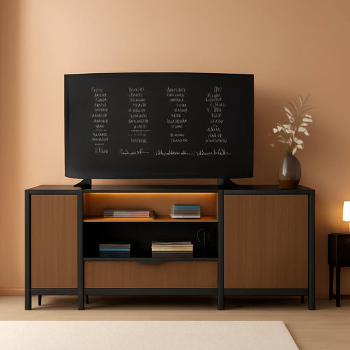 Fluted TV Stand for Living Room, 71” Heavy-Duty TV Console Cabinet with Storage and Shelf, Mid Century Modern Television Stands with Drawers for 60/65/70/75/80 TV, Black