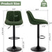Faux Leather Adjustable Bar Stools Set of 3, Modern Swivel Barstools with Back, Black Metal Base and Footrest, Upholstered Armless Bar Chairs for Kitchen Island/Dining/Pub, Green