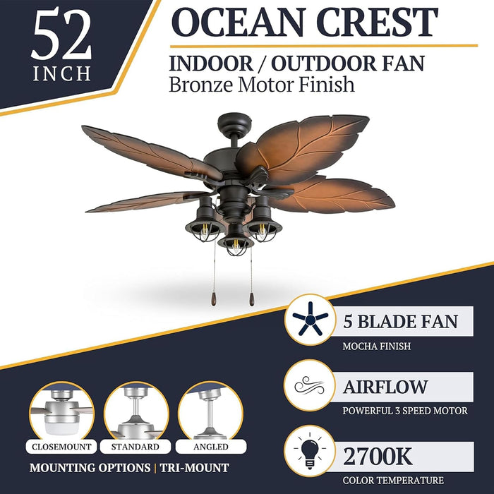 Tropical Bronze 52 Inch Ceiling Fan With Remote