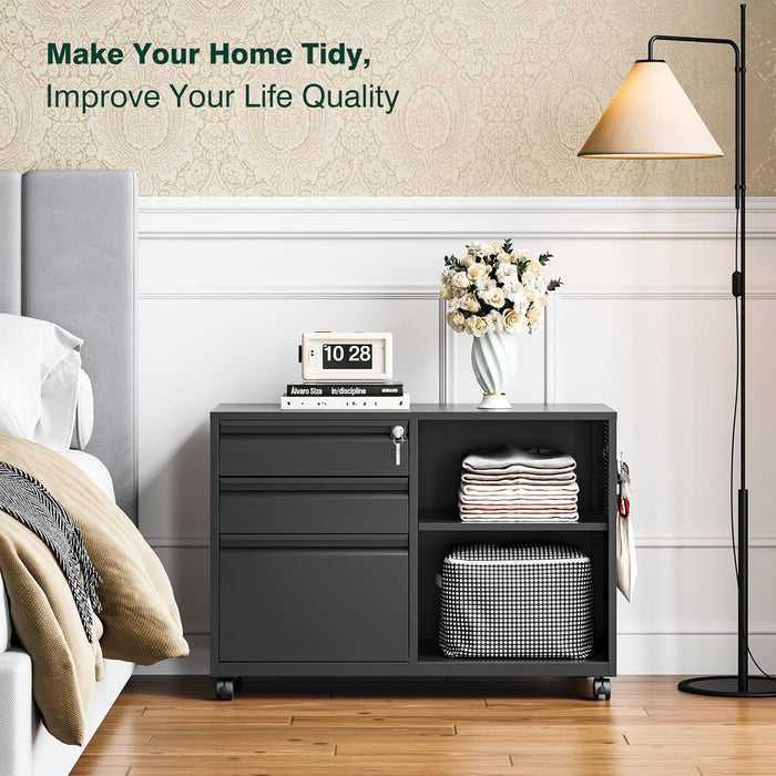 Black 3 Drawers Lockable Industrial Filing Cabinet