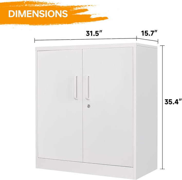 Metal Storage Cabinet with 2 Doors, Lockable Steel Storage Cabinet with 2 Doors and Adjustable Shelves, Steel Lockable File Cabinet, Locking Tool Cabinets for Office,Home,Garage