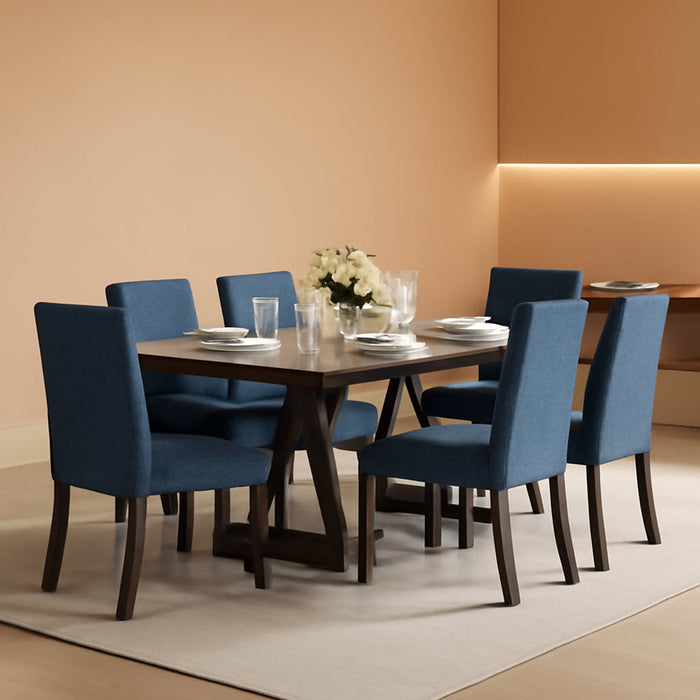 Upholstered Parsons Dining Chairs Set of 6, Modern Dining Room Chairs with Back, Fabric Kitchen Side Chairs with Wood Legs for Dinner Farmhouse Restaurant, Blue