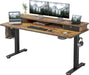 Electric Standing Desk with Double Drawers, 55X24 Inch Height Adjustable Sit Stand Desk with Storage Shelf, Home Office Computer Workstation, Rustic Brown