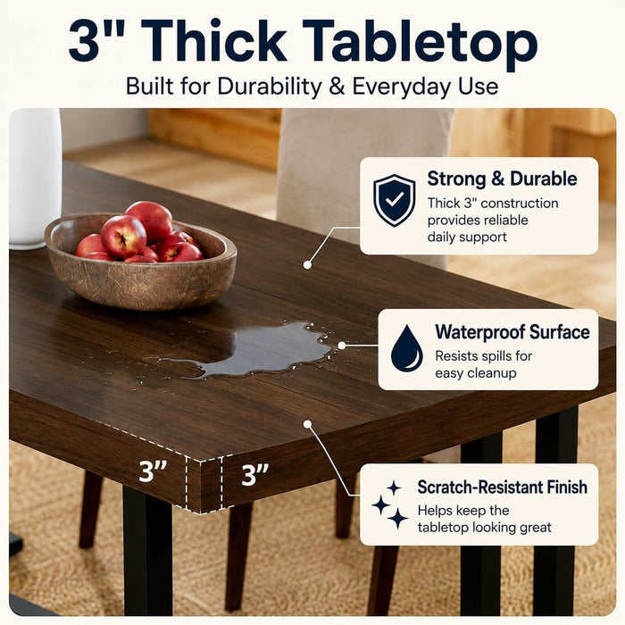 Industrial 71" Dining Table for 6-8, Rustic Kitchen Table, Walnut