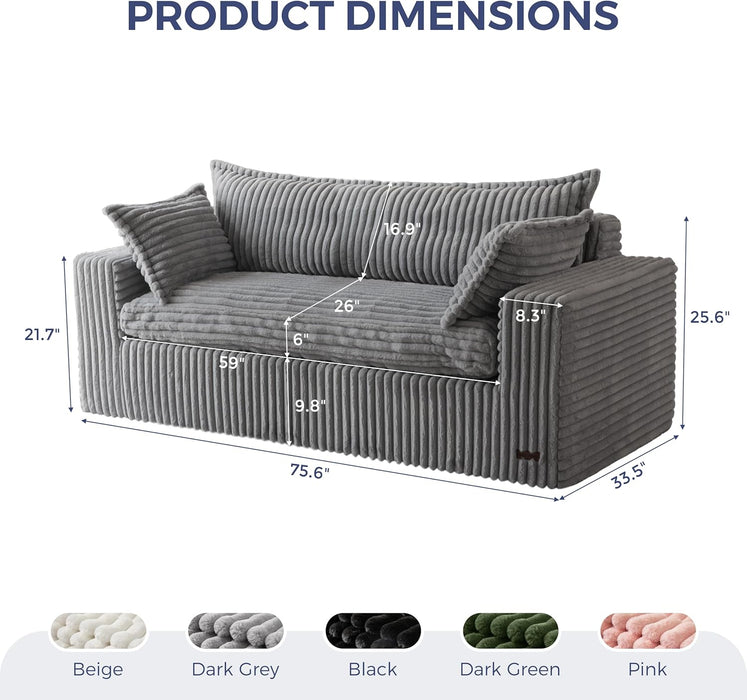 76-Inch Upholstered Premium Bean Bag Sofa DarkGrey