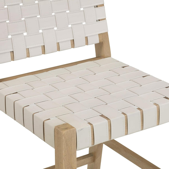 Cohen Mid Century Modern Bar Stool, Upholstered Faux Leather Counter Stool with Back and Solid Wood Legs, off White