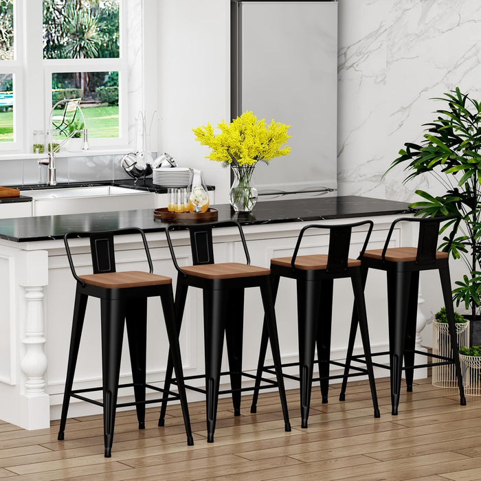 Metal Bar Stools Set of 4 Black Counter Stools with Back 26"