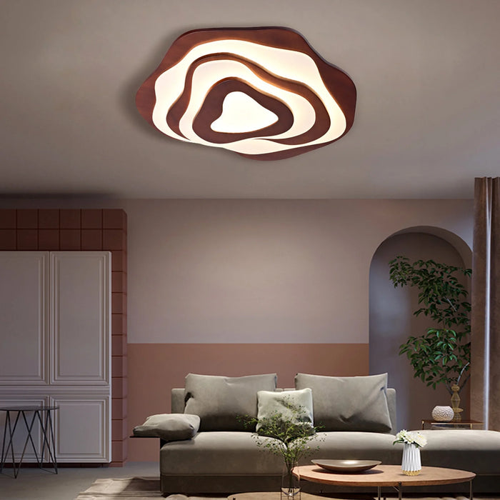 Nordic Irregular Flush Mount Solid Wooden Ceiling Light for Living Room