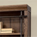 Avondale 120" W Contemporary Wood Bookcase Wall with Ladder Storage Organizer Display, 5 Adjustable Shelves, Ringed Steel Frame, Fully Assembled, in Brown Finish
