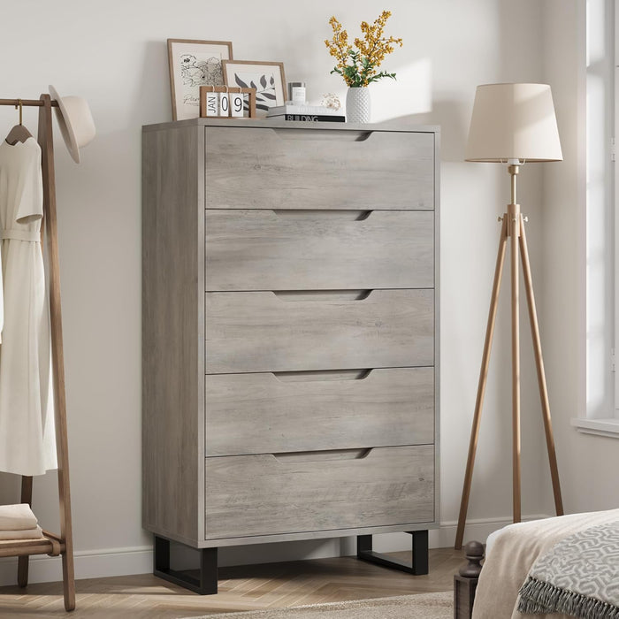 5 Dresser for Bedroom, 50.5" Tall Dresser, Freestanding Horizontal Drawer with Storage, Wooden Closet Chest Storage for Living Room, Hallway, Entryway, Grey