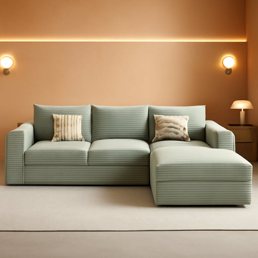 107Inch Grey Corduroy LShaped Modular Sleeper Sofa