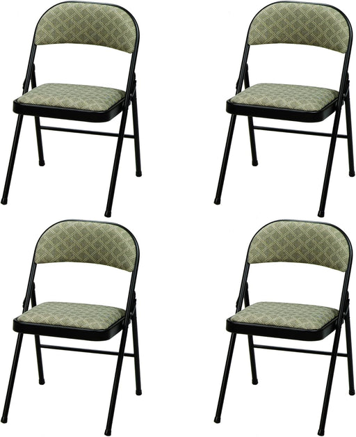 4 Pack Padded Folding Chairs, Cushioned Zuni Fabric Foldable Chair, Black Lace