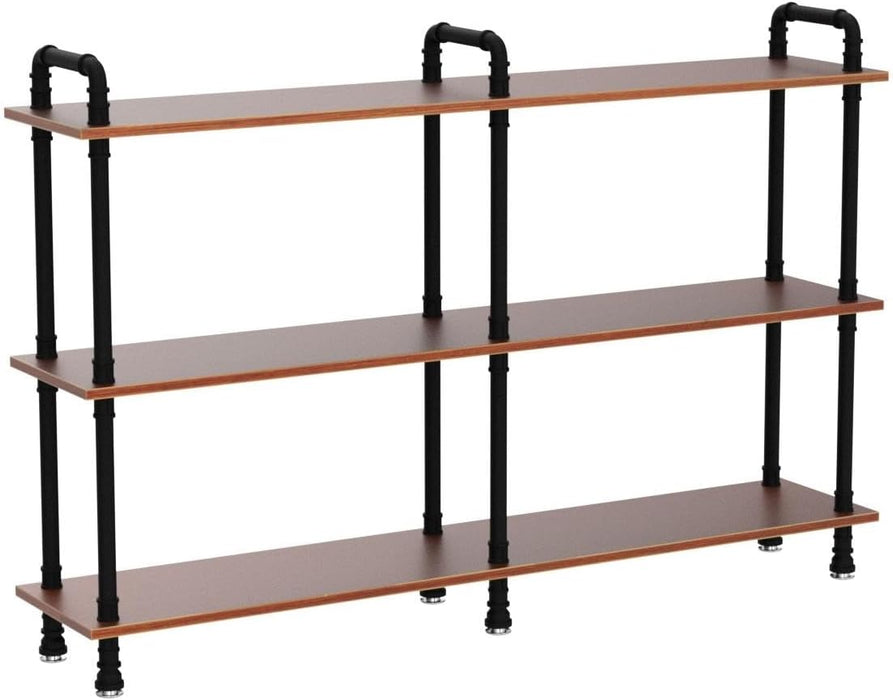 Industrial Bookshelf, Pipe Shelf Bookcase, 3 Tier, 60" Rustic Brown | Solid Pine Shelves, 60 Inch Wide, Black Pipe Frame, 70 Lbs per Shelf, Open Bookcase for Books, Plants, Office