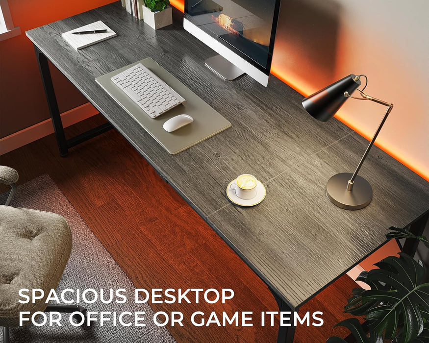 Computer Desk, 70 Inch Office Desk, Gaming Desk with Storage, Writing Desk Work Desk for Home Office, Study, Long Simple Desk, Large Legroom, Metal Frame, Grey