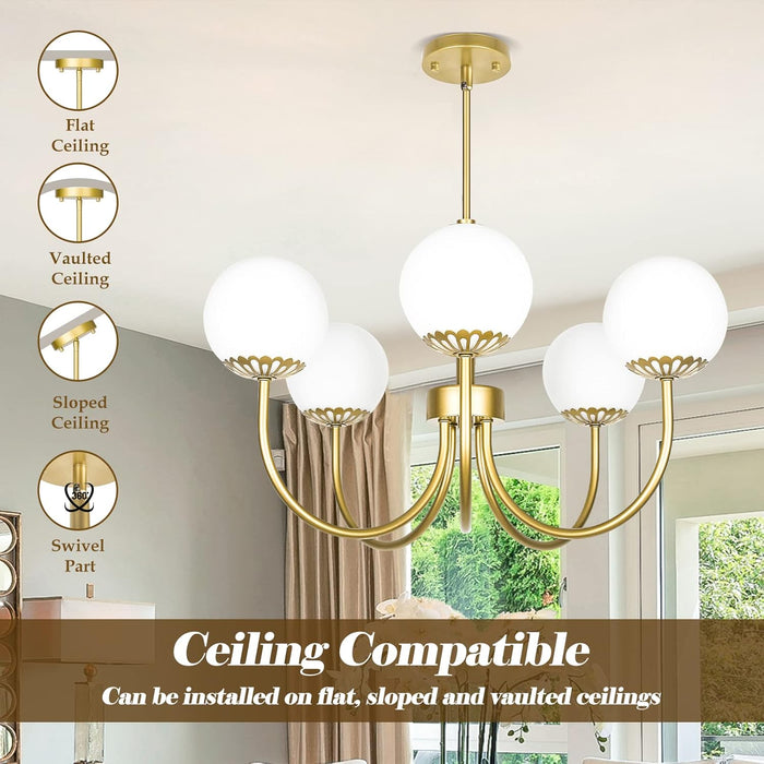 Gold Sputnik Chandelier Pendant Light Frosted Glass