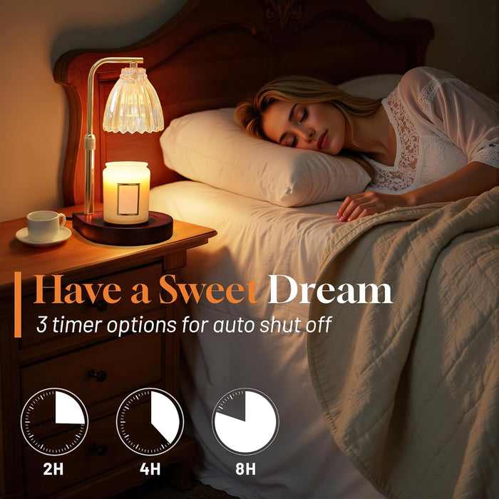 Candle Warmer Lamp with Timer, Dimmable Candle Lamp with Adjustable Height, Birthday Gifts for Women Mom, House Warming Gifts New Home, Candle Lamp Warmer for Jar Candles with 2 Bulbs - Wood