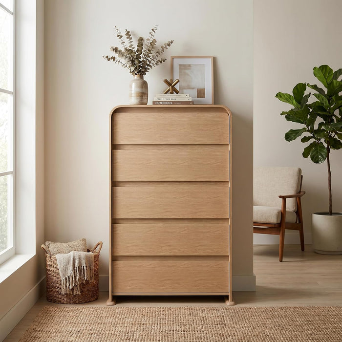 5-Drawer Dresser for Bedroom, 50.5" Tall Chest of Drawers, Natural