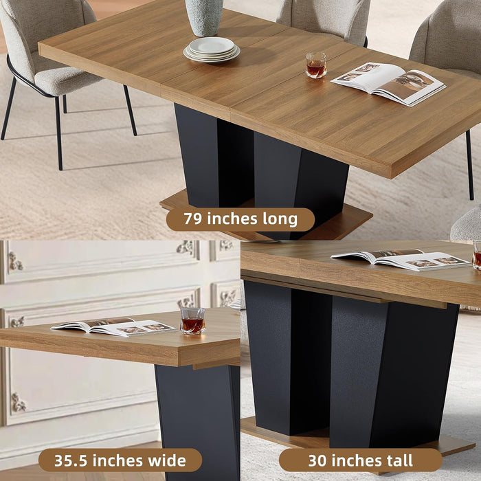 63-79 Inch Extendable Dining Table for 4-8 People (Brown+Black)