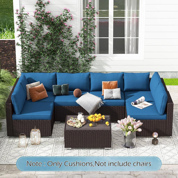 Outdoor Replacement Cushions for Patio Furniture,Water-Repellent Sofa Cushions for 6-Seat Rattan Wicker Sectional Patio Conversation Sets,14-Piece Cushions Set for Outdoor Couch-Blue