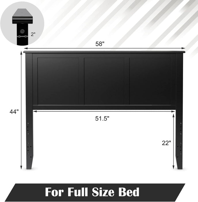 Flat Panel Headboard with Pre-Drilled Holes for Height Adjustment, Thickened Wooden Bed Backboard, Full Size, Black