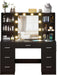 Black Vanity Desk with Mirror and Lights, 3 Lighting Modes Brightness Adjustable, Makeup Vanity Table with 7 Drawers, 6 Shelves and Power Outlet, Girls Vanity, Dressing Table for Bedroom
