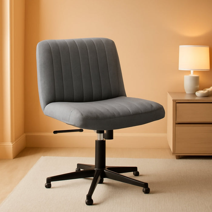 Criss Cross Chair Armless Office Chair No Wheels Modern Swivel Height Adjustable Ergonomic Desk Chair with Wide Seat Computer Task Vanity Chair for Home Office,Grey