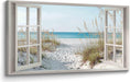 Beach Window Wall Art Canvas: Relaxing Bedroom Living Room Blue Ocean Coastal Scene Picture Modern Tropical Sea Landscape Painting Print Decor Horizontal Summer Seascape Artwork for Home